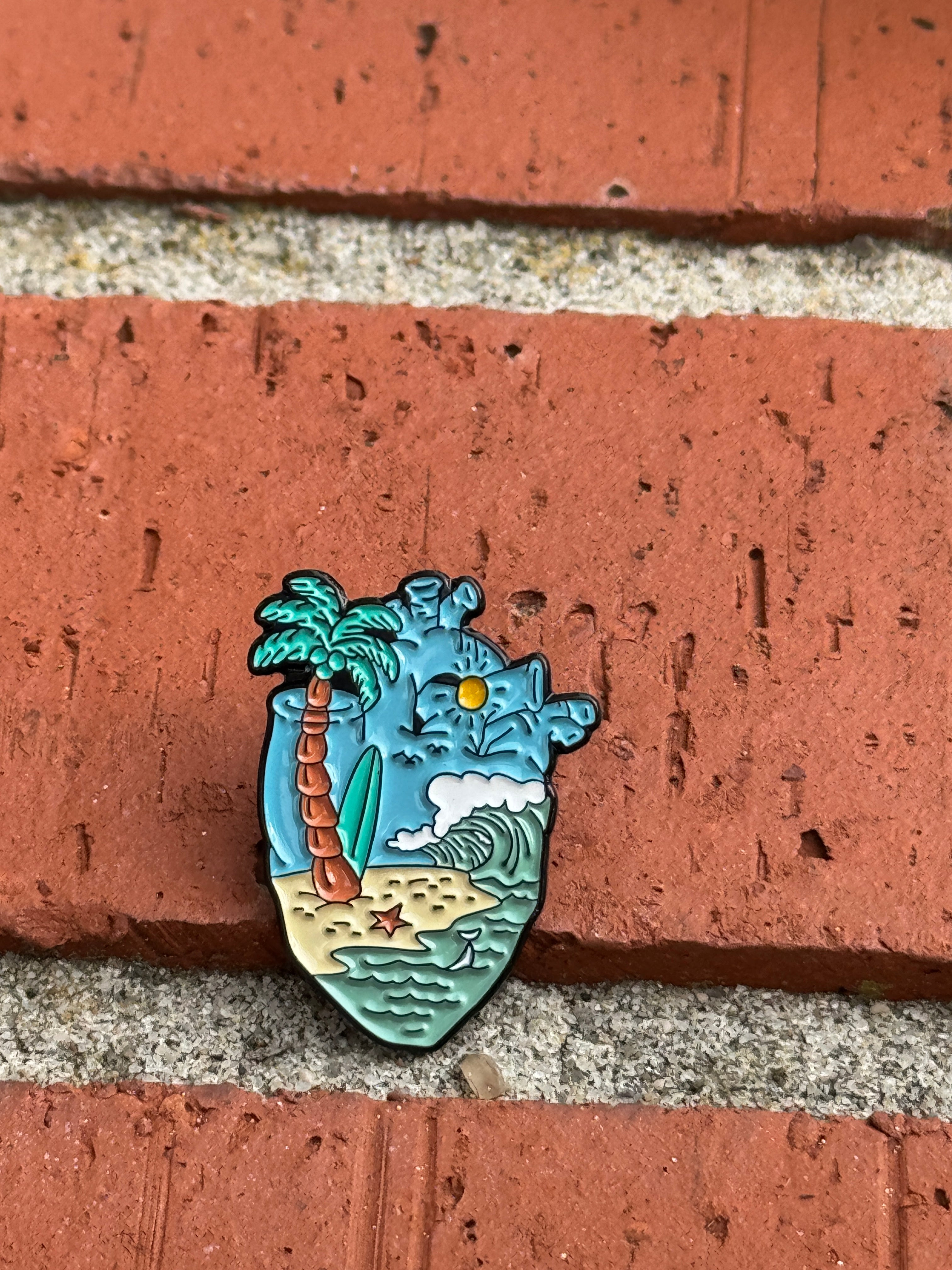 Beach Heart - Tropical Anatomical Heart Enamel Pin