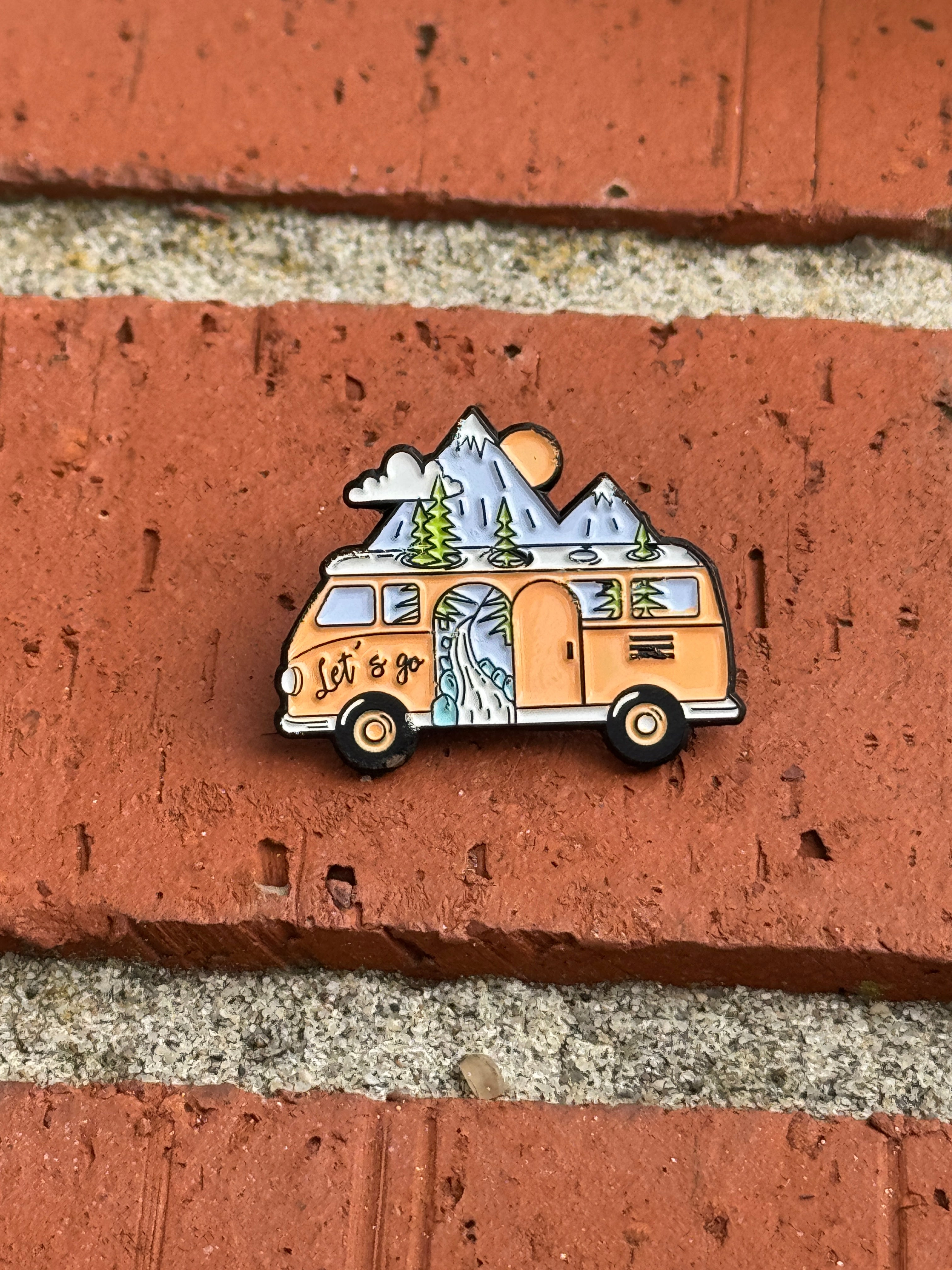 Let's Go - Vintage Van & Mountains Enamel Pin