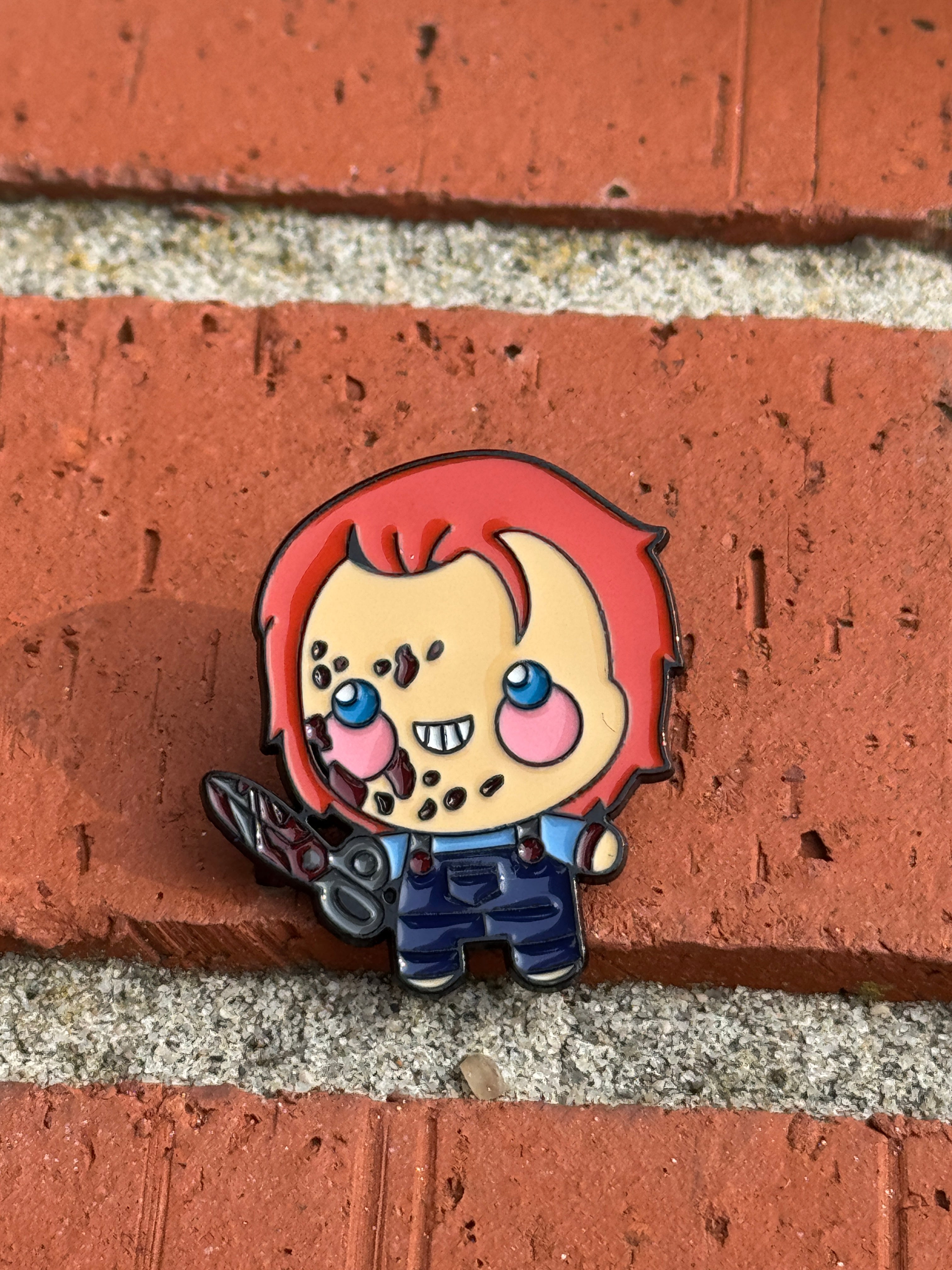 Chucky Doll with Knife Enamel Pin